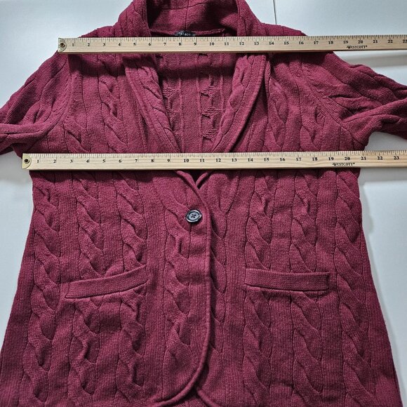 Talbots Cardigan Womens L Purple Plum LS Pockets Button Cable Knit Boho Mature - Picture 4 of 16